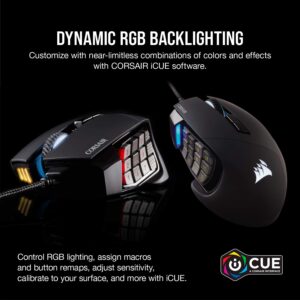 Corsair Scimitar RGB Elite, MOBA/MMO Gaming Mouse, Black, Backlit RGB LED, 18000 DPI, Optical (Renewed)