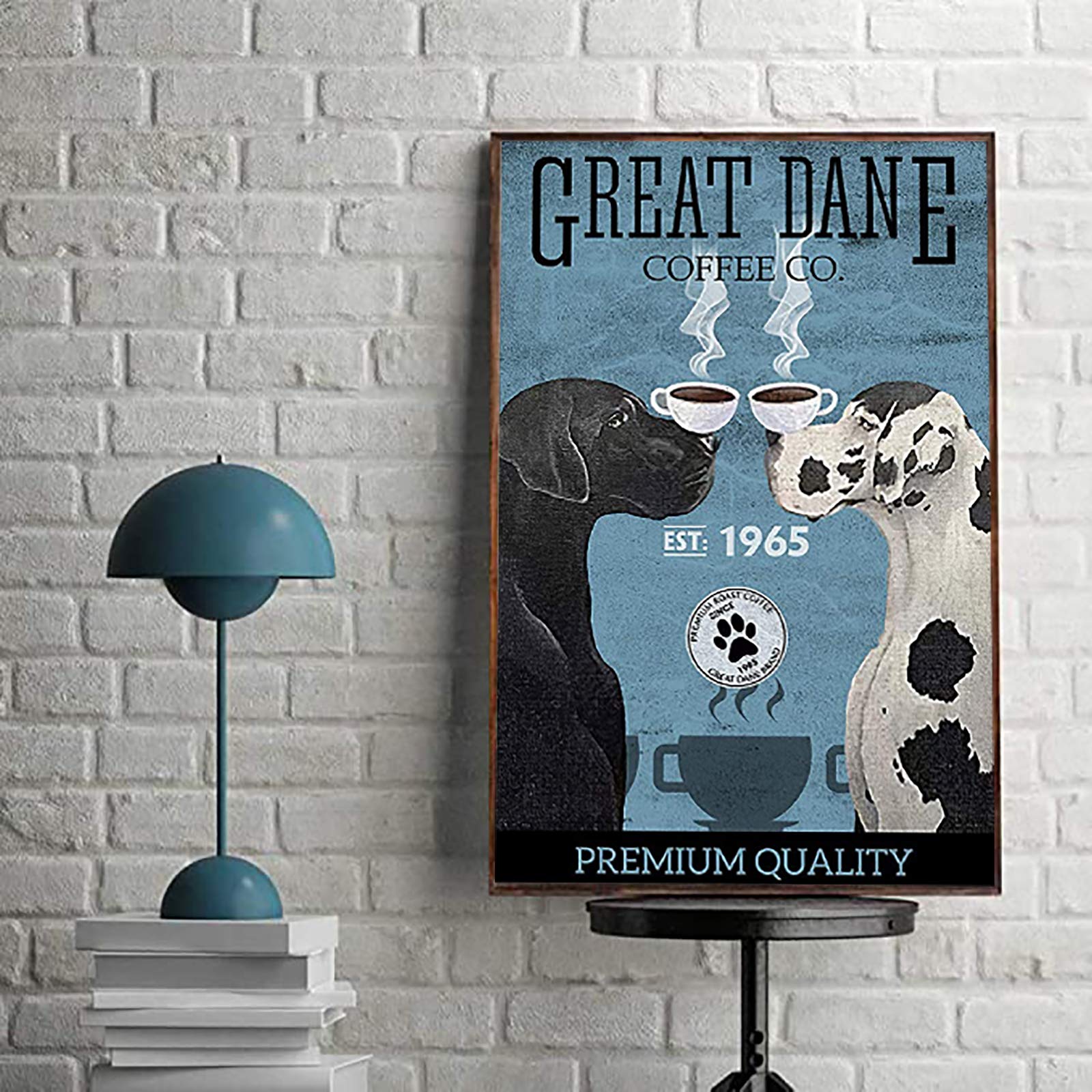 YUWONDESS Great Dane Dog Coffee Company Canvas Wall Art Vintage Themed Great Dane Wall Art Prints Retro Style Canvas Painting Pictures 1965 Funny Bar Art Print Poster on Canvas No Frame 20x28 inch(B)