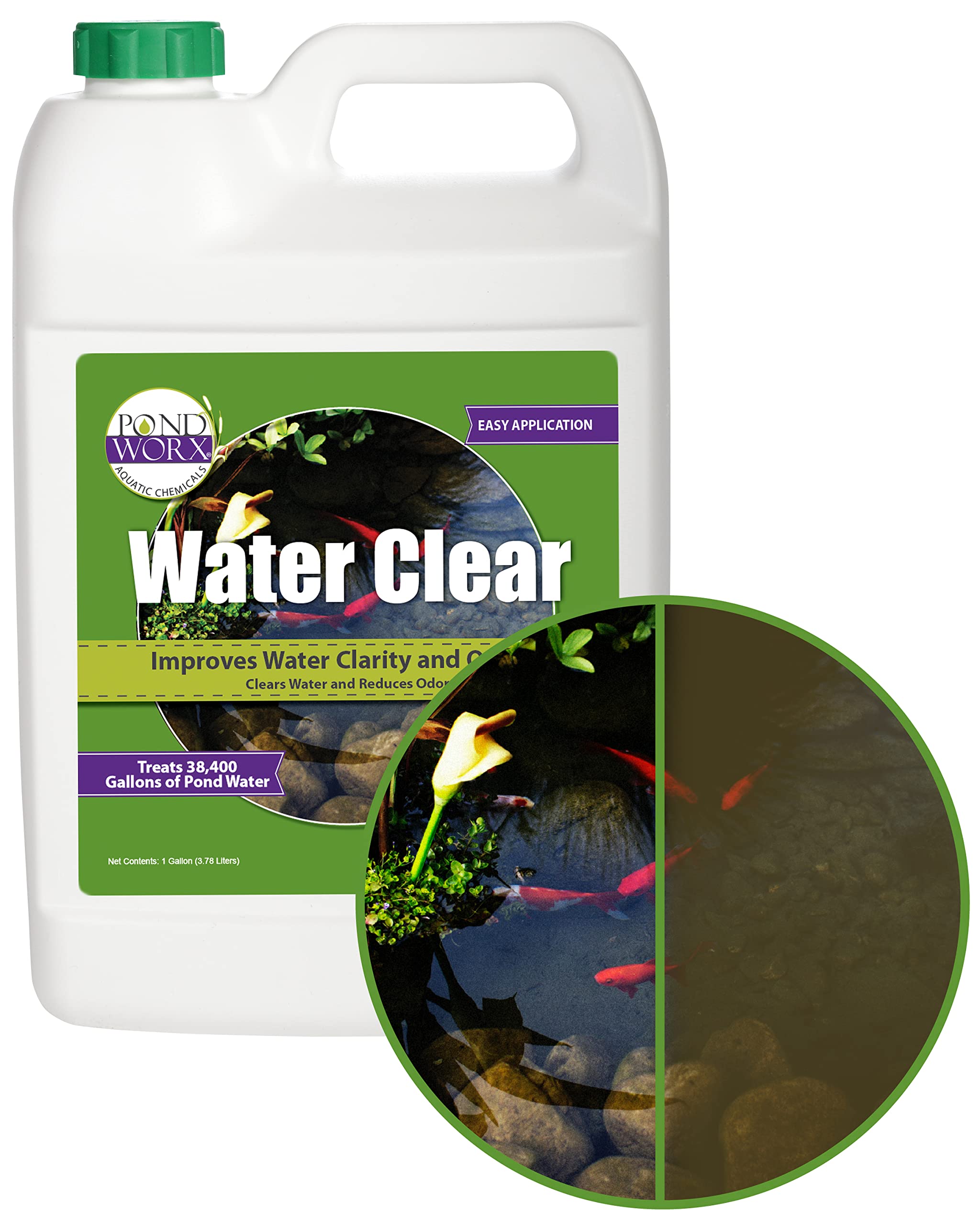 Pondworx Water Clear - Concentrated Formulation Improves Water Clarity and Quality, Helps Clear Cloudy Water, Safe for Fish, Pets, and Plant - 1 Gallon