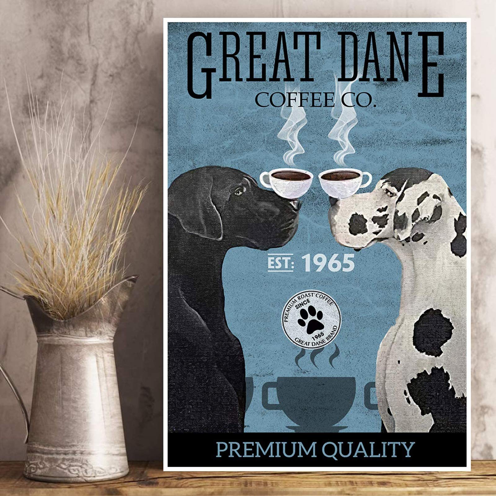 YUWONDESS Great Dane Dog Coffee Company Canvas Wall Art Vintage Themed Great Dane Wall Art Prints Retro Style Canvas Painting Pictures 1965 Funny Bar Art Print Poster on Canvas No Frame 20x28 inch(B)