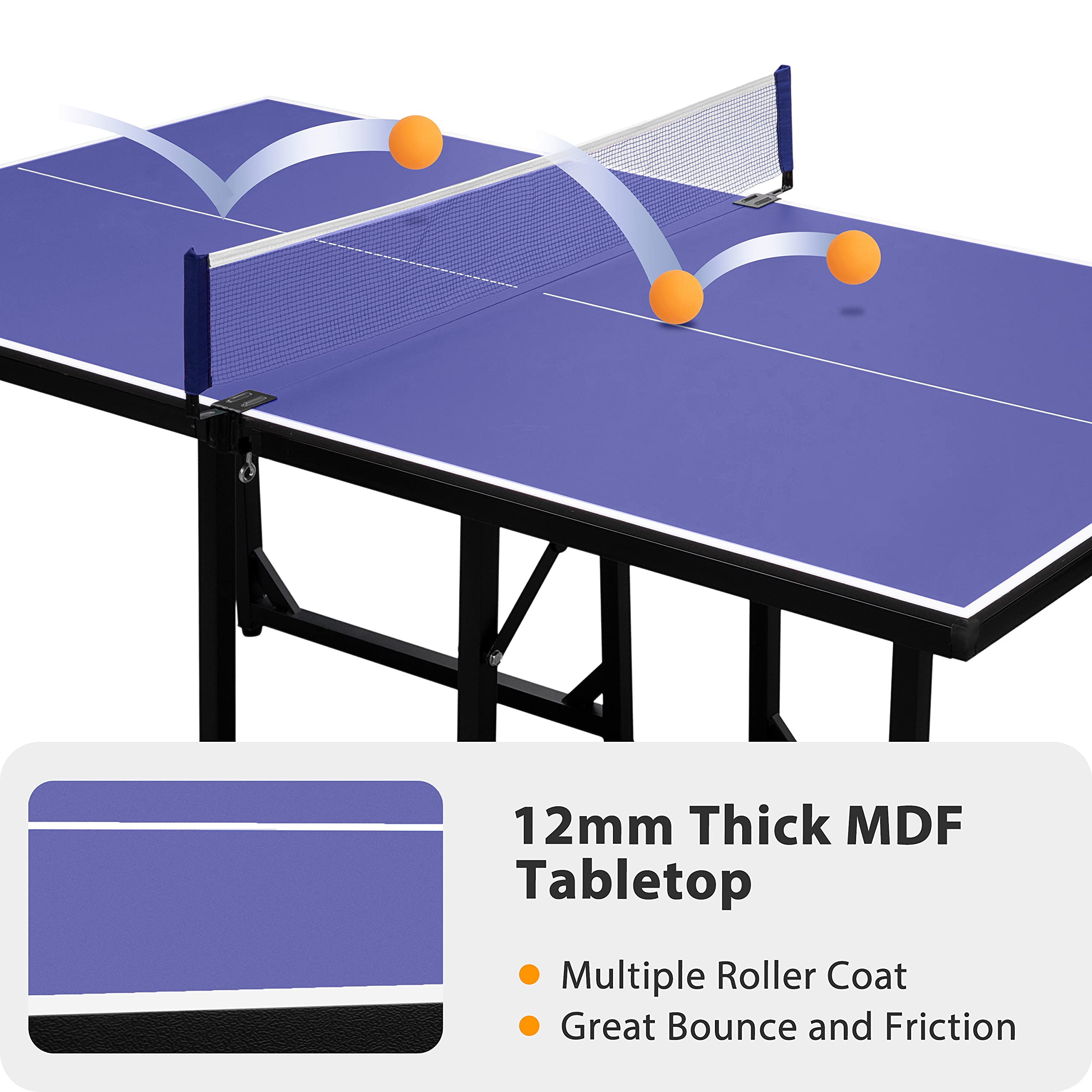 Ubon Foldable Large Size Ping Pong Table- 72" x 30" Portable Table Tennis Table for Indoor Outdoor Games Navy