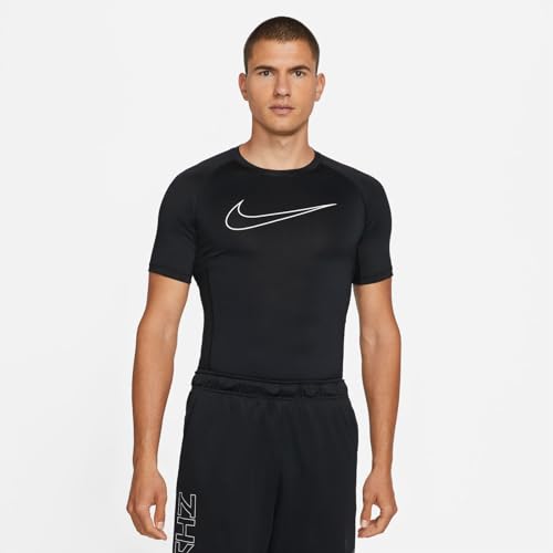 Nike Pro Dri-FIT Men's Tight Fit Short-Sleeve Top (as1, Alpha, l, Regular, Regular, Black/White)