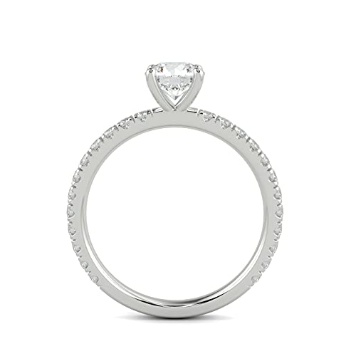 Beverly Hills Jewelers 1 Carat Round Brilliant Cut Lab Grown Diamond Engagement Ring in 14k White Gold D-E Color, cttw Size 7 Made in USA