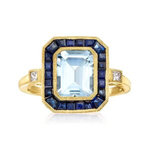 Ross-Simons 2.00 Carat Aquamarine and 1.60 ct. t.w. Sapphire Ring With .12 ct. t.w. Diamonds in 14kt Yellow Gold. Size 5