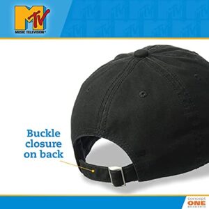 MTV Throwback Style Embroidered Logo Cotton Adjustable Baseball Cap with Curved Brim, Black, One Size