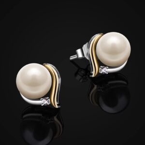 Jewlldeen Pearl Earrings for women, 925 Sterling Silver Studs Jewelry, for Women, Wife,Mom, Her