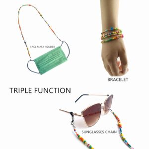 DECKER Colorful Bead Women’s eyeglass chain eyewear retainer Mask Holder Reading glass Necklace Lanyard (Rainbow Beads)