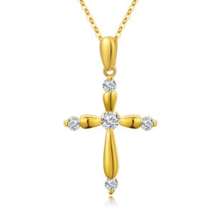 18k yellow gold cross necklace for women, real gold shiny blessing cross pendant religious jewelry gifts for her, mom, wife, girls, 18", thickness 2.3mm