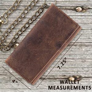 F&L CLASSIC RFID Blocking Mens Tri-fold Long Style Cowhide Leather Steel Chain Wallet,buffalo vintage leather