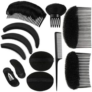 12 Pieces Hair Base Sponge Invisible Clip Comb Volume Tool False Pads Hair Styling Inserts and Extensions Accessories (Black)