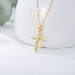 18K Yellow Gold Cross Necklace for Women, Real Gold Shiny Blessing Cross Pendant Religious Jewelry Gifts for Her, Mom, Wife, Girls, 18", Thickness 2.3mm