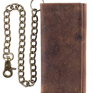 F&L CLASSIC RFID Blocking Mens Tri-fold Long Style Cowhide Leather Steel Chain Wallet,buffalo vintage leather