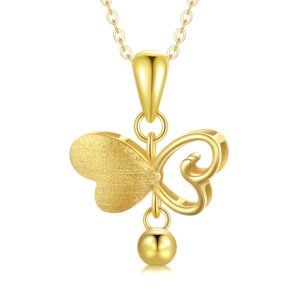 sisgem solid 18k gold butterfly necklace for women, real gold heart butterfly pendant jewelry anniversary christmas gift for her, mom, wife, girls