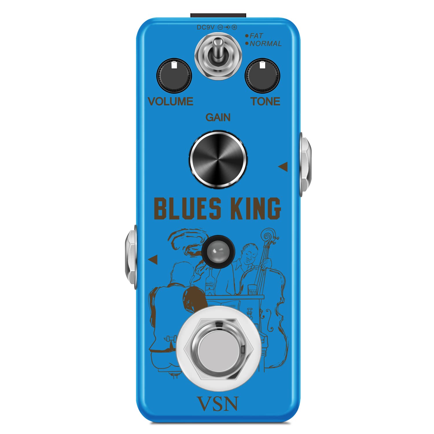 VSN Bluesy Guitar Pedal Blues Style Distortion Effect Pedal Fat&Normal 2 Modes Wide Range Frequency Response for Mini Size True Bypass, LEF-321