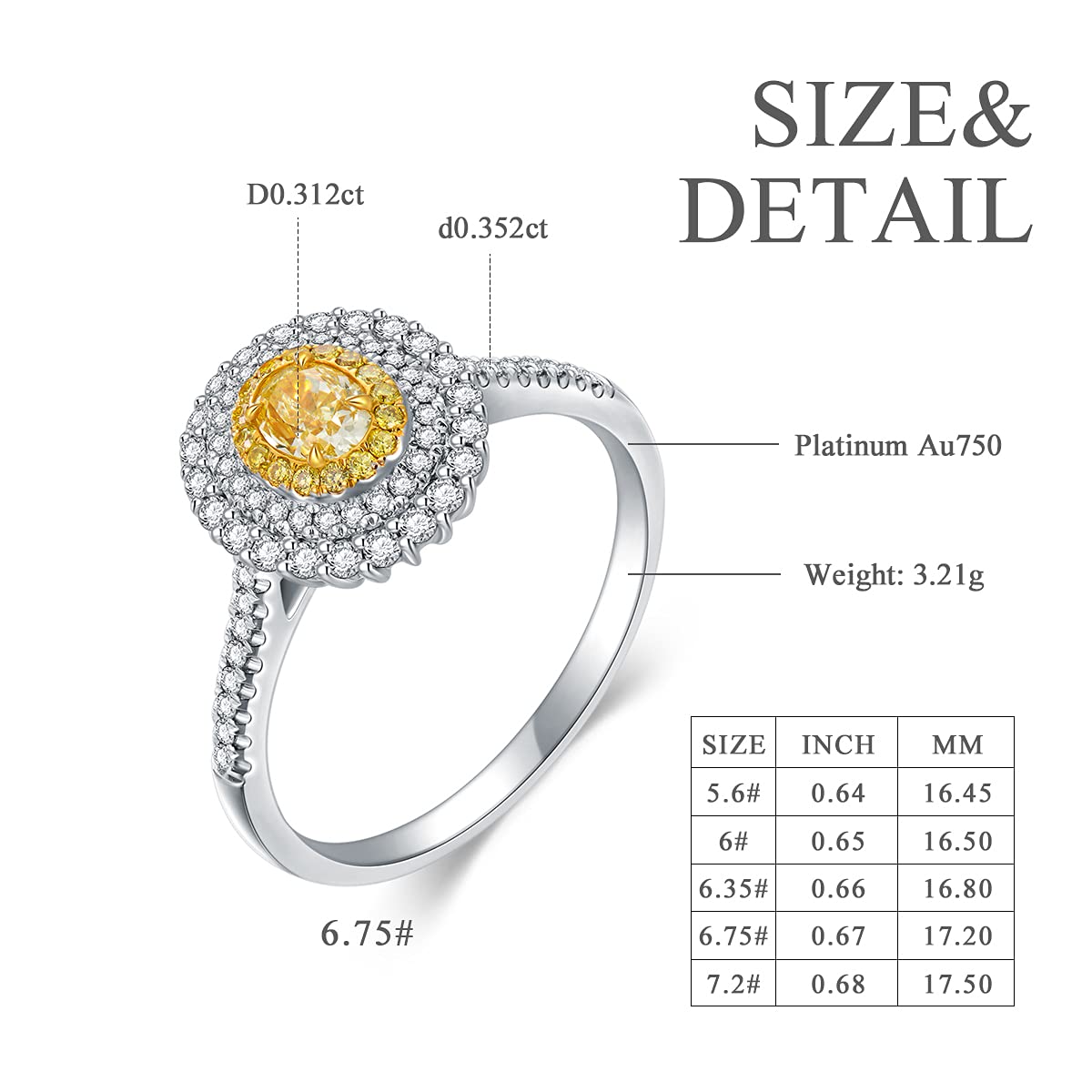 MRENITE Solid 18kt White Gold Genuine Natural Canary Yellow Diamond Ring Classic Oval Halo Cluster Engagement Ring (0.66cttw, FVY Color VVS1 Clarity 0.31ct. Center)