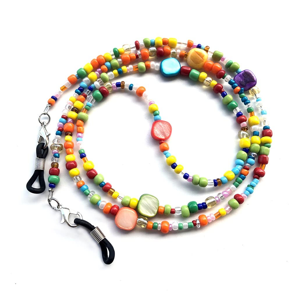 DECKER Colorful Bead Women’s eyeglass chain eyewear retainer Mask Holder Reading glass Necklace Lanyard (Rainbow Beads)