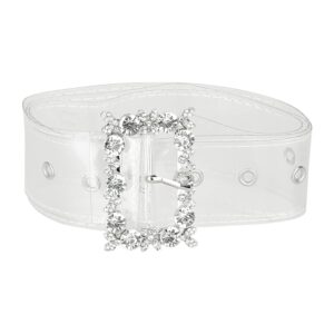 allegra k ladies grommet clear waist belts for jeans transparent belts pin buckle 66-79cm/25.98-31.10" clear