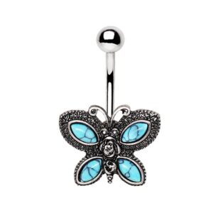 dynamique 316l surgical steel antique turquoise butterfly belly button ring (sold per piece)