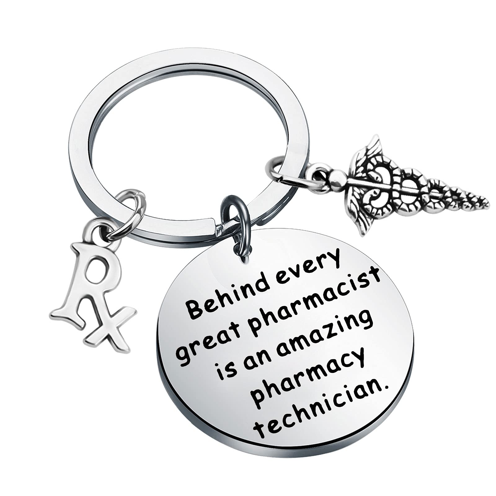 SEIRAA Pharmacy Pharmacist Gift RX Jewelry Behind Every Great Pharmacist is an Amazing Pharmacy Technician Keychain (RX Keychain)