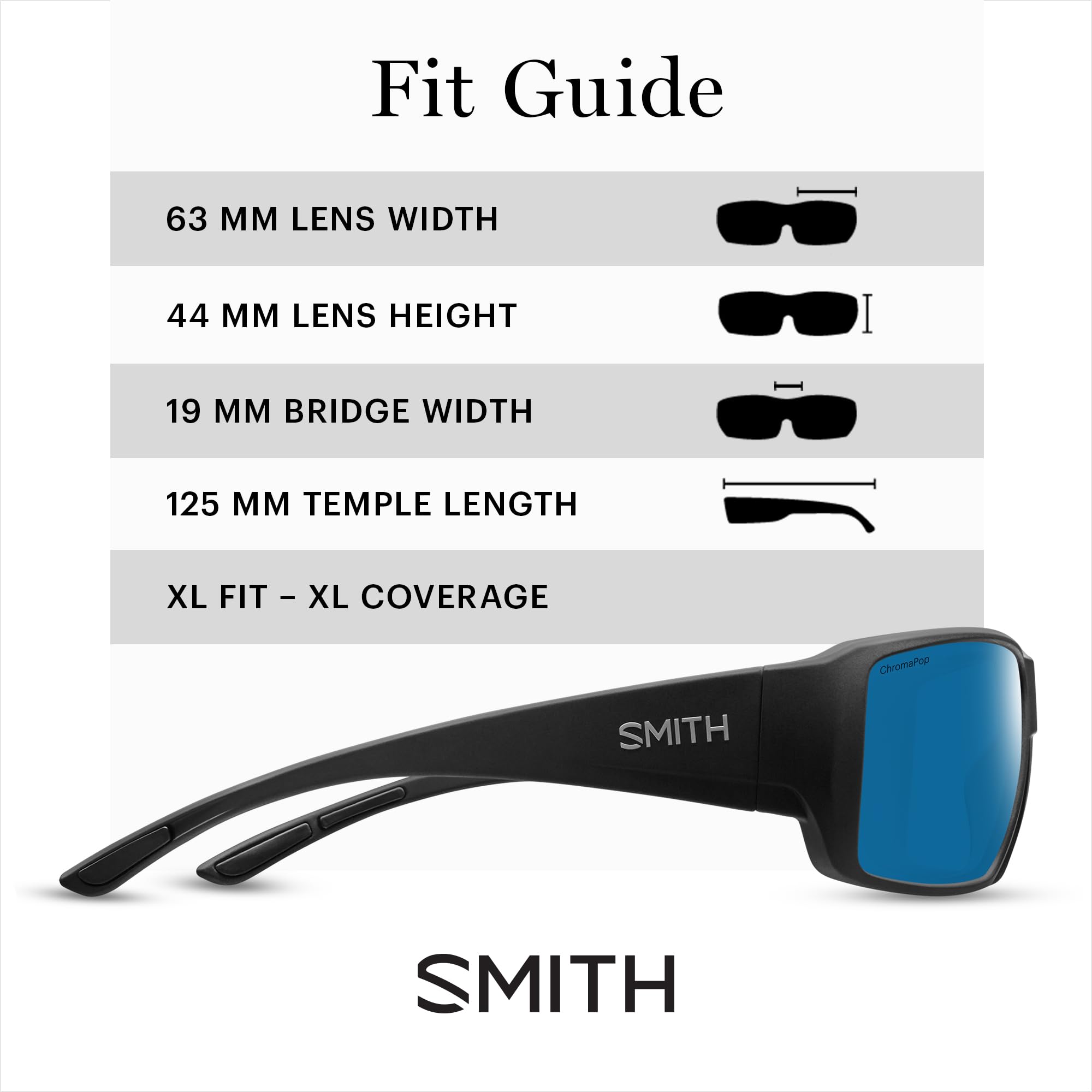 SMITH Guide’s Choice XL Sunglasses – Extra Large Performance Sports Active Sunglasses for Biking, Fishing & More – For Men & Women – Matte Black + Blue ChromaPop Glass Polarized Mirror Lenses