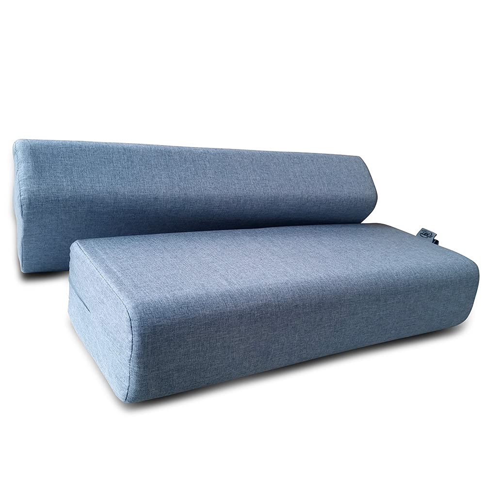 NGT new guide steps Yoga Bolster Pillow for Meditation and Support - Rectangular Yoga Cushion Foam Wedges Washable Suede Pillowcase for Men and Women with Carry Handles.… (Blue Soft Fabric)