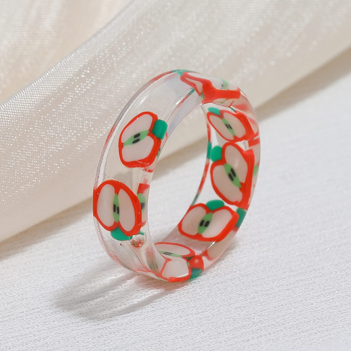 4-12 Pcs Resin Fruit Rings Set Colorful Transparent Plastic Fruit Rings Strawberry Kiwi Lemon Apple Grape Pitaya Grapefruit Orange Watermelon Cute Knuckle Stackable Fruit Rings for Women Teen Girls,