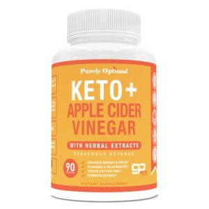 Purely Optimal Premium Keto+Apple Cider Vinegar Pills - w/Garcinia Cambogia, Keto Bhb Exogenous Ketones - 90 Capsules