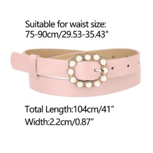 Allegra K Womens Pearl Waistband Skinny Leather Adjustable Pin Buckle Belt for Jeans Dresses Pants 75-90cm/29.53"-35.43" Light Pink