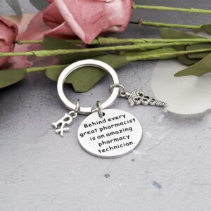 SEIRAA Pharmacy Pharmacist Gift RX Jewelry Behind Every Great Pharmacist is an Amazing Pharmacy Technician Keychain (RX Keychain)