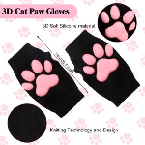 3D Cat Claw Pad Stockings and Gloves Thigh High Socks Long Gloves Silicone Claw Lolita Cat Cosplay for Girls Women (Black and Pink)