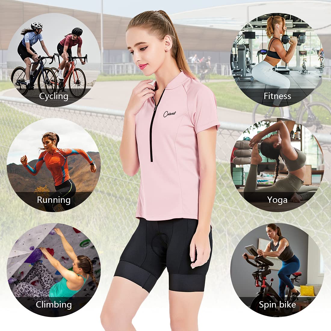 CATENA Women's Cycling Jersey Short Long Sleeve Workout Shirt Running Womens Summer Tops