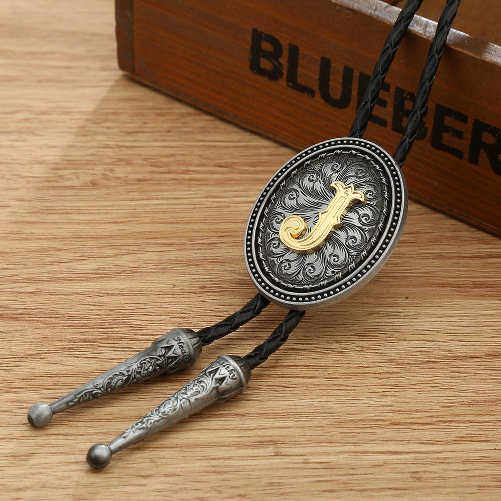 HUABOLA CALYN Bolo tie for Men, Western Cowboy Golden Alphabet Initial Letter ABCDJMR to Y Costume Bolo ties Neckties (J)