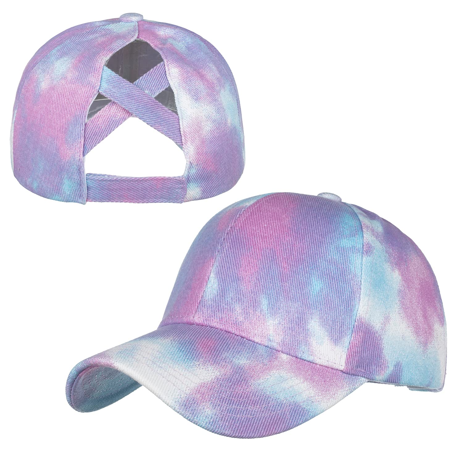 TopTie Tie Dye Ponytail Baseball Cap for Women Criss Cross Messy High Bun Dye Ponytail Hat-Purple