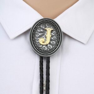 HUABOLA CALYN Bolo tie for Men, Western Cowboy Golden Alphabet Initial Letter ABCDJMR to Y Costume Bolo ties Neckties (J)