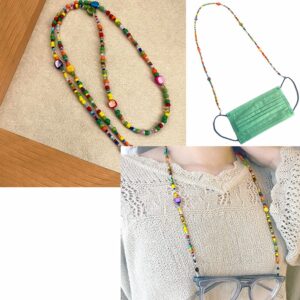 DECKER Colorful Bead Women’s eyeglass chain eyewear retainer Mask Holder Reading glass Necklace Lanyard (Rainbow Beads)