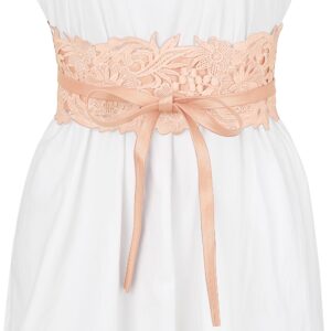 Allegra K Womens Lace Wide Waist Belt Wrap Around Obi Croset Belts Bowknot 65-80cm/25.59-31.50" Pink