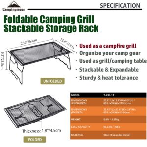 CAMPINGMOON Campfire Grill Storage Rack Camping Grill Steel Foldable Stackable T-238