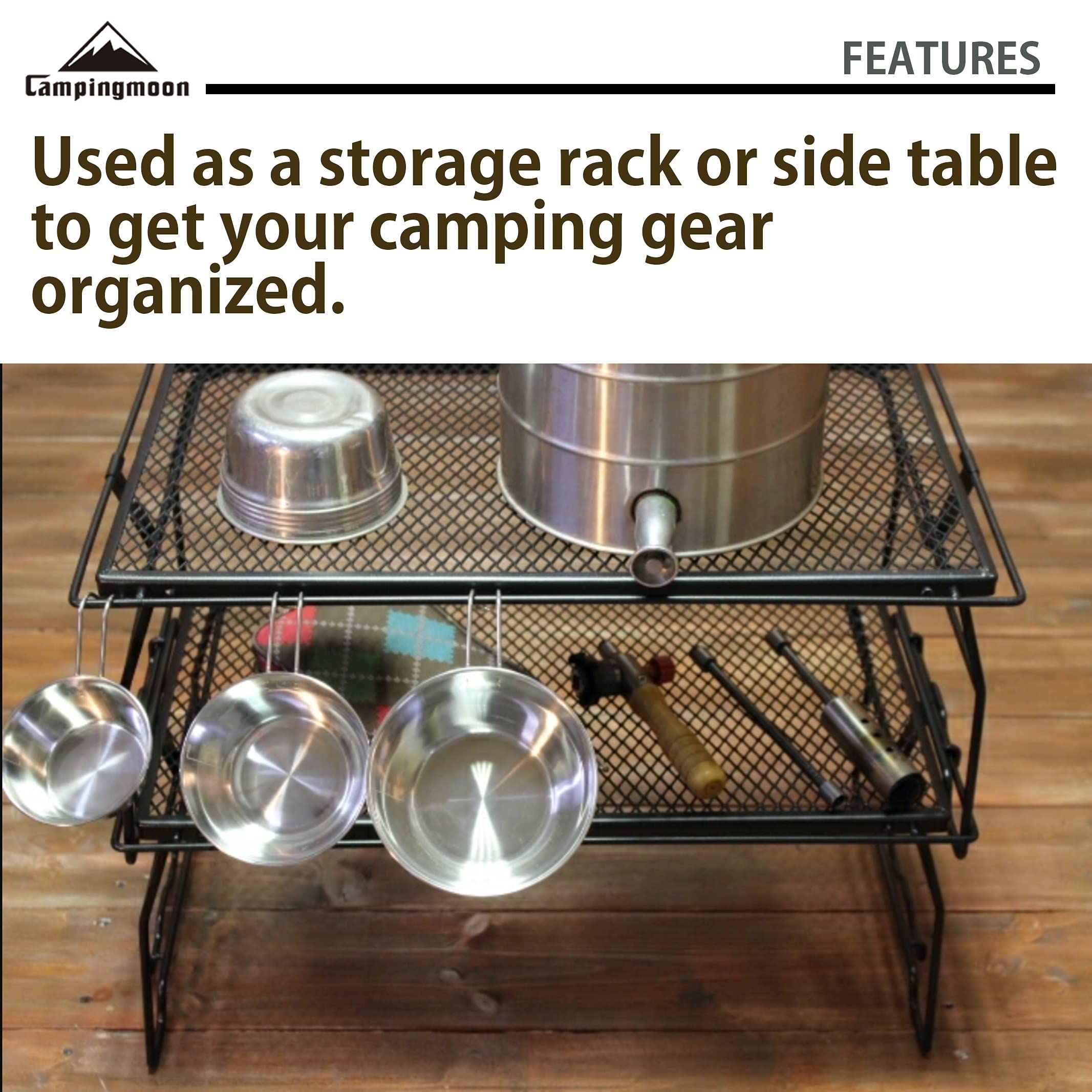 CAMPINGMOON Campfire Grill Storage Rack Camping Grill Steel Foldable Stackable T-238