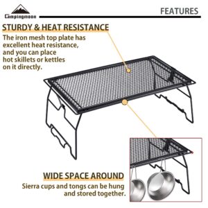 CAMPINGMOON Campfire Grill Storage Rack Camping Grill Steel Foldable Stackable T-238