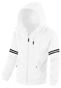 chrisuno men's athletic fit full zip fleece large hooded sweatshirt active breathable hoodie s white