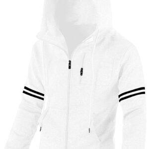 Chrisuno Men's Athletic Fit Full Zip Fleece Large Hooded Sweatshirt Active Breathable Hoodie S White