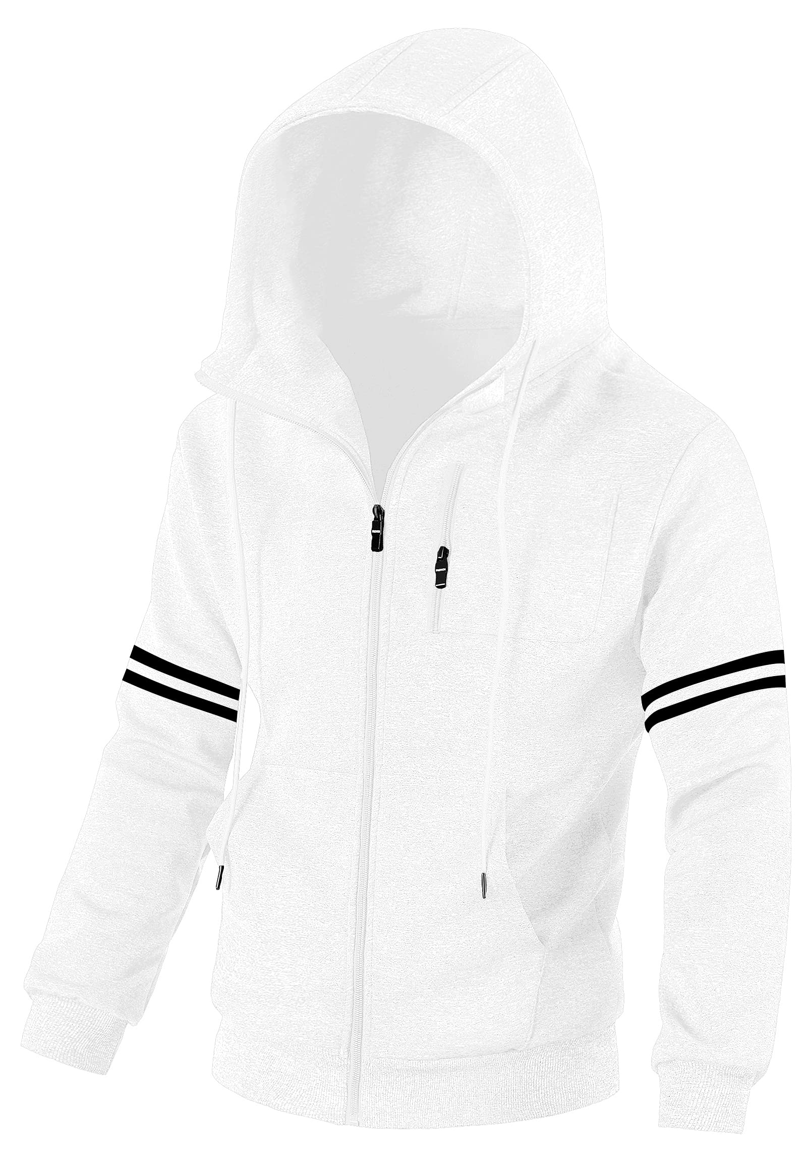 Chrisuno Men's Athletic Fit Full Zip Fleece Large Hooded Sweatshirt Active Breathable Hoodie S White