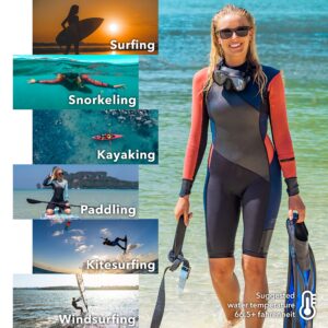 Women's Limestone Neoprene Wetsuit Shorty Wet Suits for Women in Cold Water Long-Sleeve Half Leg Water Suits Springsuit for Scuba Diving Surfing Kayaking Canoeing Snorkeling - 2.0mm (CoralNight, XL)