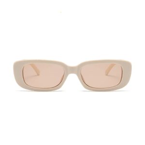 ZYApril Small Retro Square Sunglasses Women - UV 400 Vintage Rectangle driving, walking, traveling Glasses (off-white, 50)