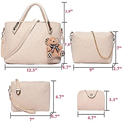 RainboSee 4pcs Set Handbags for Women Fashion Top Handle Shoulder Bag Hobo Shopper Satchels Card Holder Tote Purses Beige