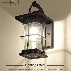 EERU Dusk to Dawn Outdoor Wall Lantern Exterior Light Fixtures Wall Mount Porch Light with Photocell Sensor Waterproof Outside Wall Lights for House, Patio, Garage, Black with Seeded Glass