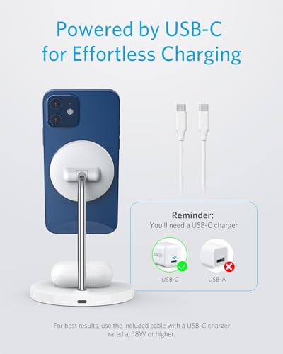 Anker Wireless, PowerWave 2-in-1 Magnetic Charging Stand Lite with USB-C Cable for iPhone 14/14 Pro/14 Plus/14 Pro Max/13/13 Pro /13 Pro Max, AirPods 2/Pro (No AC Adapter)