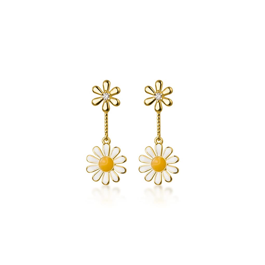 SLUYNZ 925 Sterling Silver CZ Daisy Earrings Dangle for Women Flower Drop Earring Studs