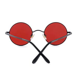 EYLRIM Red Lens Circle Glasses Small Round Polarized Sunglasses for Women Men Retro Hippie Style Circle Sun Glasses(Black/Clear Red)