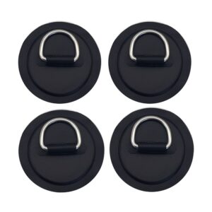 4 pieces black pad/patch d rings for pvc inflatable boat canoe raft stainless steel d-ring dinghy kayak surfboard paddle board (black)